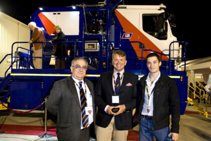 Official handover of the Tractomas to the LCR company in Australia. Left to right: Fulvio Foti, Area Manager Sales for TII Sales (Sales Company of Scheuerle, Nicolas and KAMAG), Dr Axel Müller, Managing Director of the TII Group (http://www.tii-sales.com), Sébastien Francois, Project Manager of Nicolas