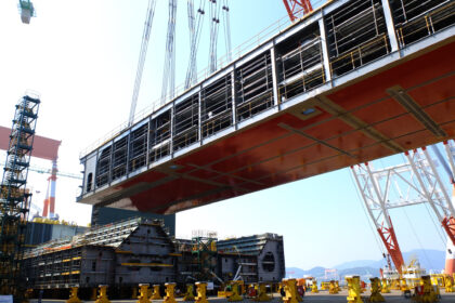 Once complete, the 600,000 tonne Prelude FLNG facility will be almost half a kilometre in length