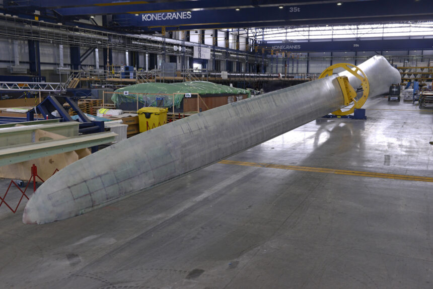 The 80 metre blade is the longest ever produced by Vestas and uses the structural shell design