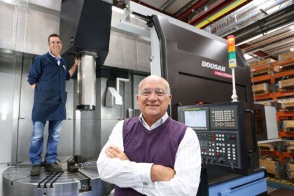 Power Jacks' operations director, Ian Porter (front), and process engineering manager, Nicky Robertson, with one of the company’s new Doosan machine tools