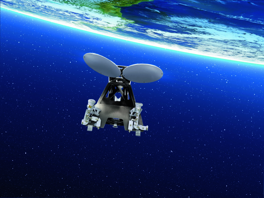 Telecommunication satellite: the three additive manufactured brackets easily withstand a temperature range of 330°C and meet the high demand of permanent space missions (Image: Airbus Defence and Space)