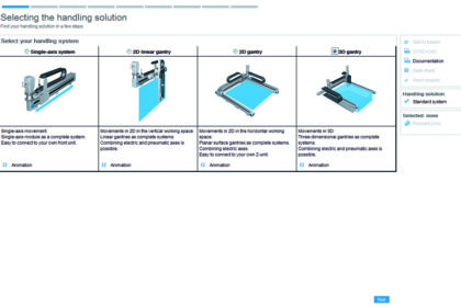 Handling Guide Online – Stage 1, selection between four Cartesian system options