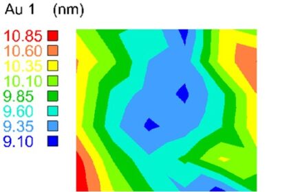 Lateral coating thickness distribution of a specimen coated with only a few nm Au