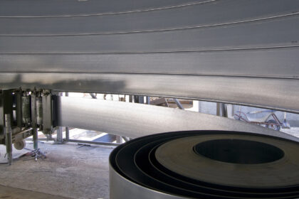 The tank construction showing the spiral form walls being built