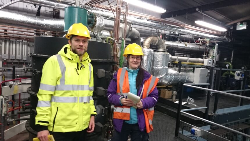 Dr Stuart Gilfillan and Dr Stephanie Flude, of the University of Edinburgh's School of GeoSciences, collect CO2 samples at a pilot facility