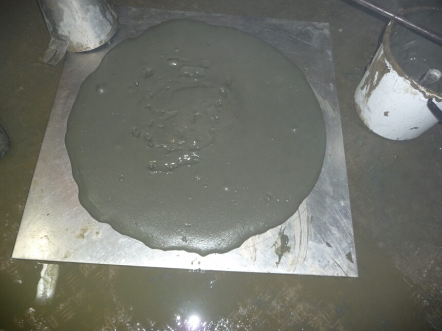 Chemical effects on the paste. Left: Control, 330mm Right: With Admixture, 660mm