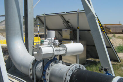 The Rotork Skilmatic electro-hydraulic valve actuator installation at Mount Thorley Warkworth. Solar panels seen in the background provide the renewable energy source to operate the actuator