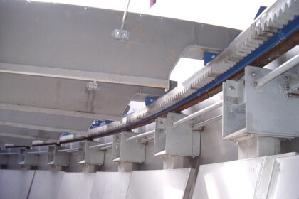 The stainless steel turntable/floor of the germinating kiln vessel under construction