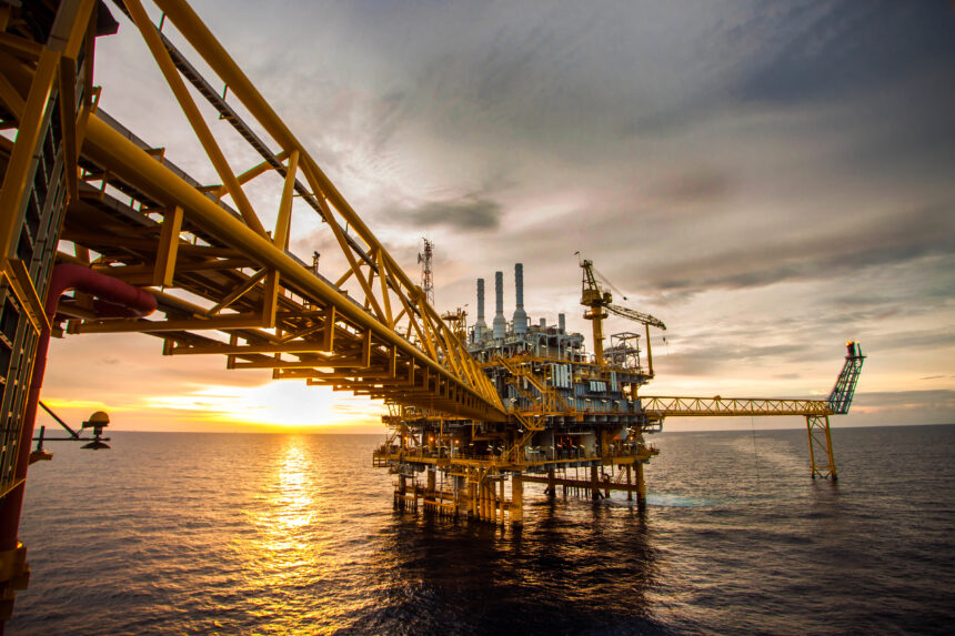 RIB-0018899 Oil Platform Sunset