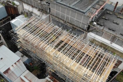 Scaffoling asbestos enslosure of ID fan ducting
