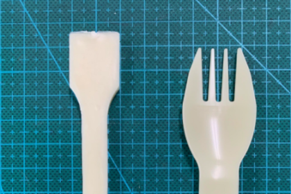 Test specimen (left) and injection moulding product (right)