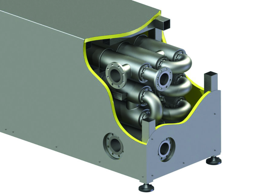 Multiple DTR series heat exchangers can be mounted together in a frame for larger installations