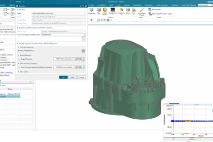 Evaluate sound performance with auralization: New in Simcenter 3D, pressure results as function of time (bottom right) can be played as an audio file