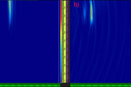 Figure 3. TFM images obtained using the 5T mode (a) and TL-T mode (b).