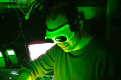 Professor John Travers, Heriot-Watt University, uses a laser in the lab. Credit Heriot-Watt University