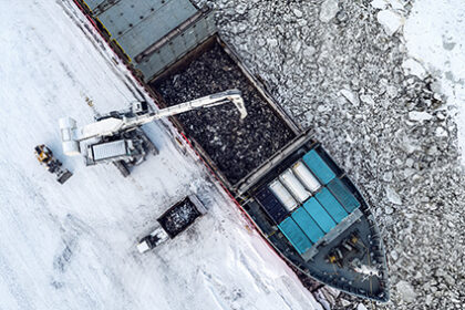 Unloading scrap for recycling at Tornio, Finland, Europe's biggest recycling centre