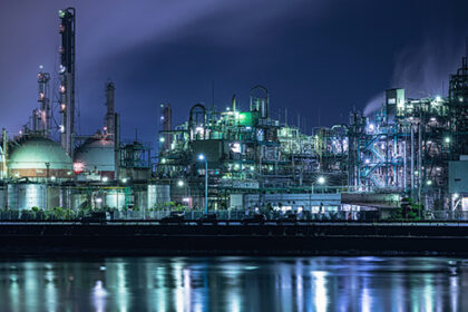refinery at night
