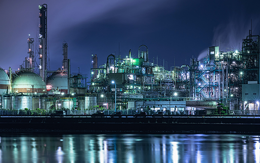 refinery at night