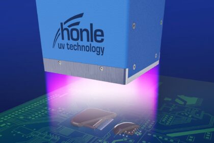 Black&Light adhesive is cured on a printed circuit board with UV irradiation