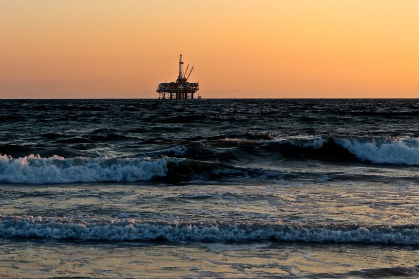 An oil rig offshore