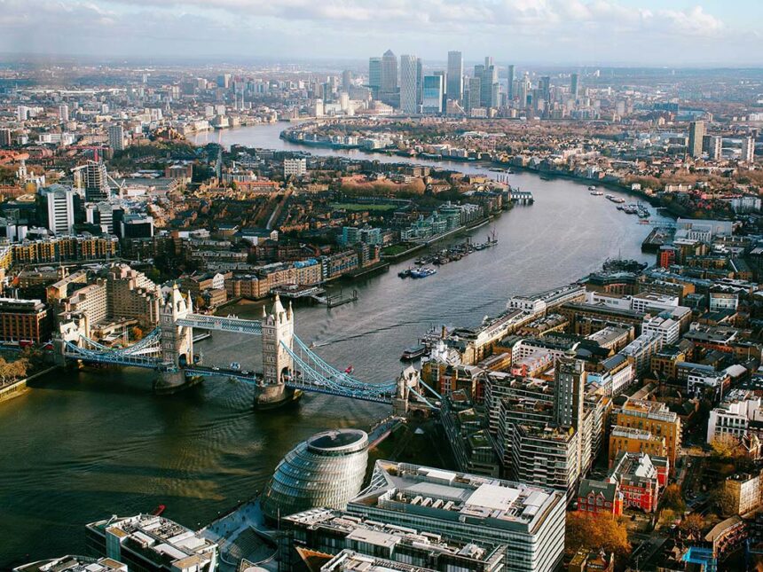 View of the River Thames flowing through London.