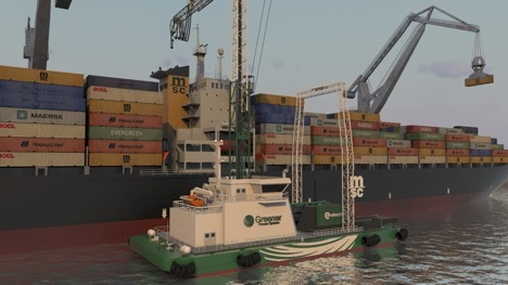 A photo of a container ship at sea