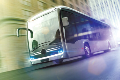 Silver electric bus