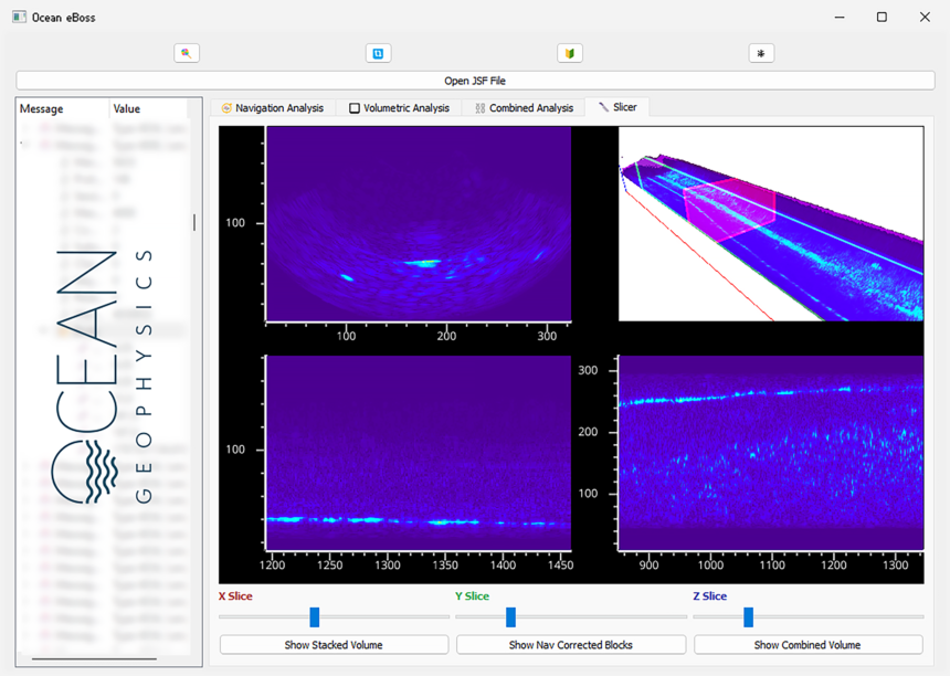 A software screenshot displaying processed seabed data, image via Ocean Geophysics