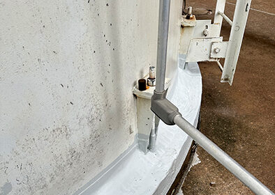 Application of Stopaq on tank chimes provides a self-healing barrier against corrosion and water ingress
