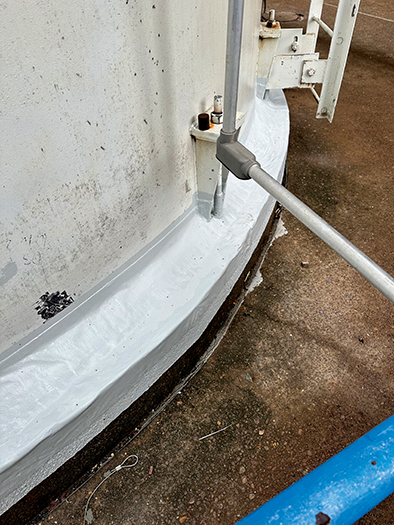 Application of Stopaq on tank chimes provides a self-healing barrier against corrosion and water ingress
