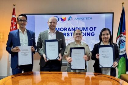 Eric San Pedro, managing director, Ampotech Philippines, William Temple, CEO, Ampotech, Tereso O. Panga, director general, PEZA, Anidelle Joy M. Alguso, deputy director general for policy & planning, PEZA)