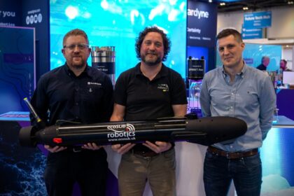 Aidan Thorn (Sonardyne), Iain Vincent (ecoSUB Robotics), and Anders Wikmar (Njord Survey)